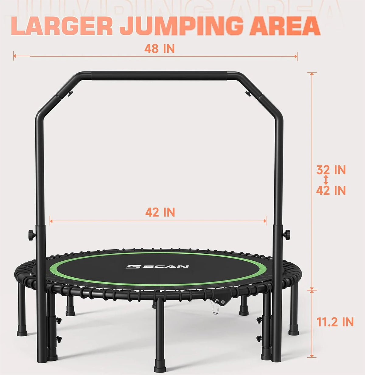 BCAN 450 LBS Foldable Mini Trampoline, 40" Fitness Trampoline with Bungees, Stable & Quiet Exercise Rebounder for Kids/Adults