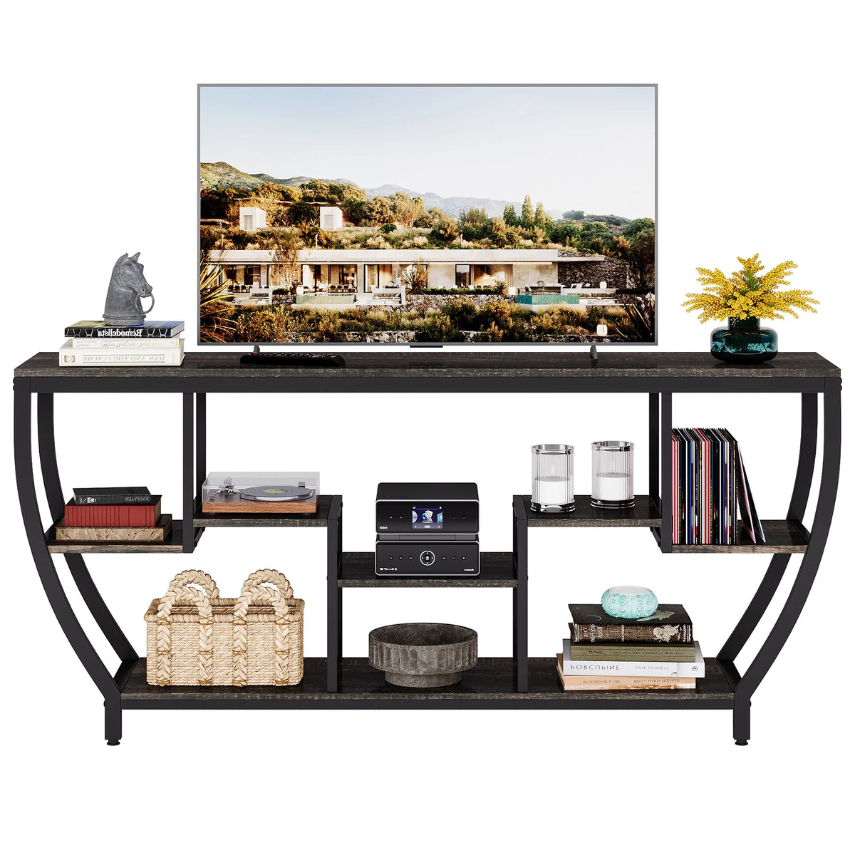 Tribesigns 70.9 Inch Entertainment Center with Storage Shelves, 70.9 Inch TV Stand for Television up to 80 Inches, Wood TV Media Console Table Unit for Living Room, Bedroom,Gray