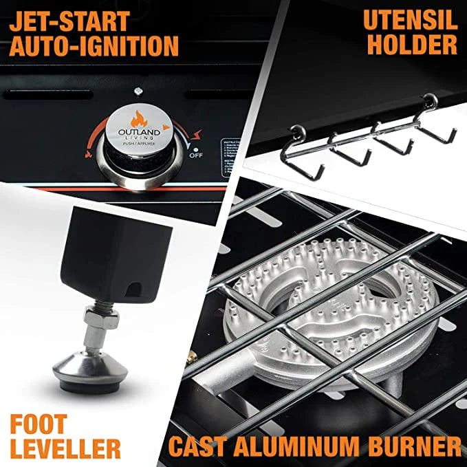 Living Portable Camping Stove - 3 Zone Propane Gas Burner Controller With Auto Ignition - 2 Folding Cook Stations - Adjustable Leg