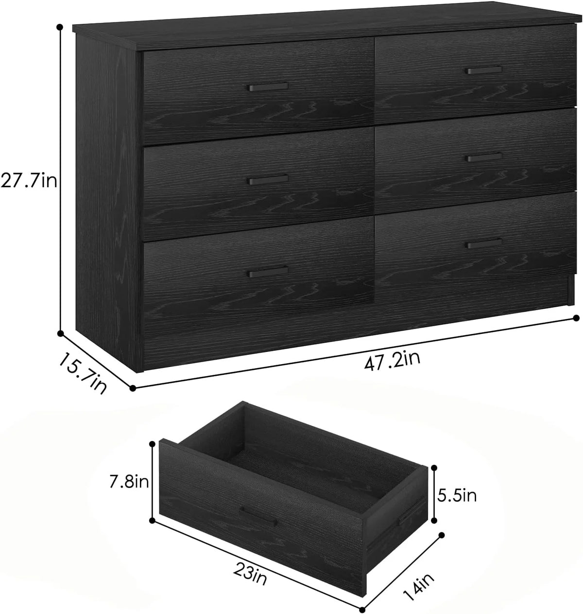 Winkalon 6 Drawer White Double Dresser, Wood Storage Cabinet with Easy Pull Out Handles for Living Room,Chest of Drawers for Bedroom