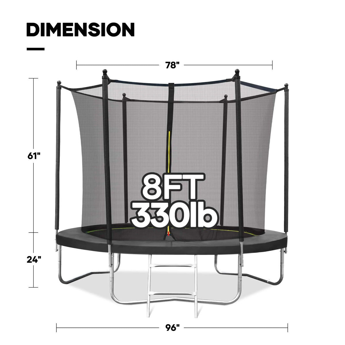Maxkare 8FT Trampoline with Enclosure & Ladder for Adults & Kids Indoor Outdoor Play, 264 LBS Capacity