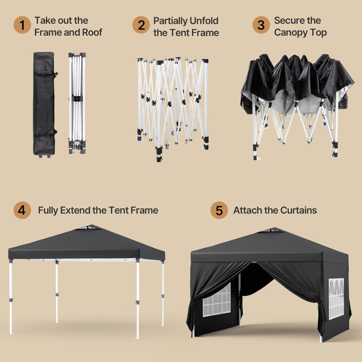10'x10' Pop-up Canopy Tent with 4 Removable Sidewalls �?Lofka Portable Outdoor Canopy with 4 Sandbags, 8 Stakes & Ropes �?Perfect for Beach, Party, Patio & Yard Events, Black