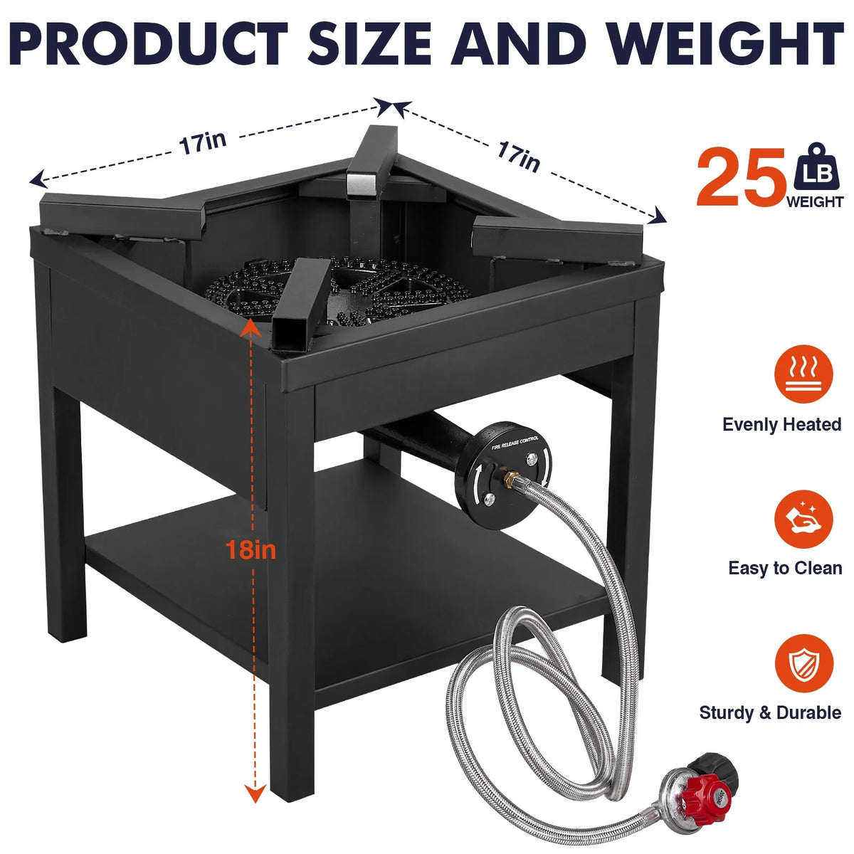 Frizi 1-Burner Propane Gas Outdoor Stove �C 260,000 BTU, 0-30 PSI Adjustable Regulator & Steel-Braided Hose