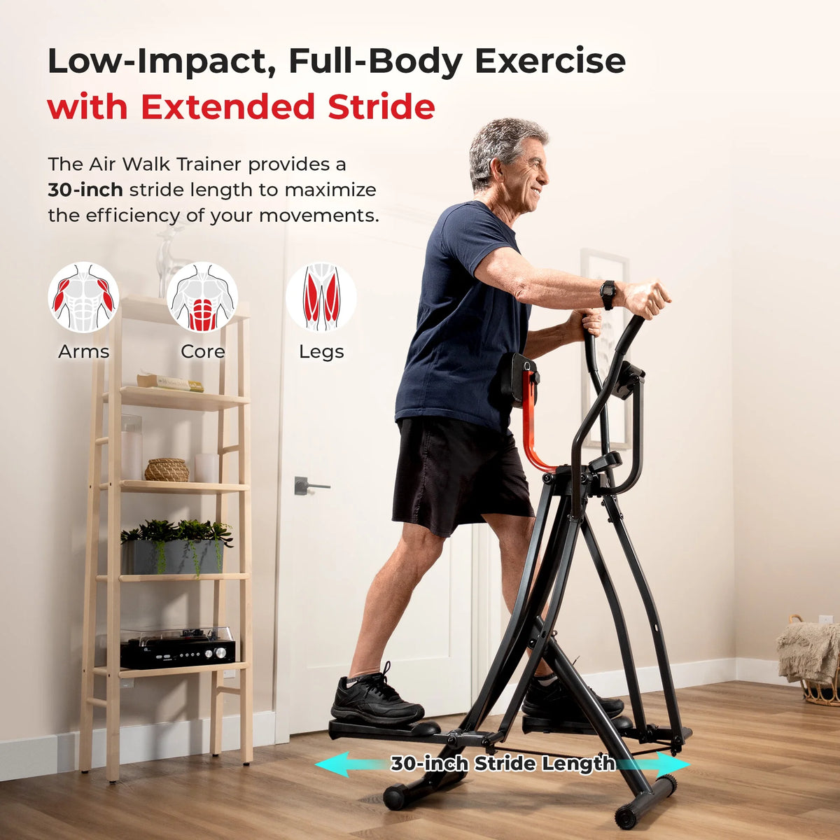 Sunny Health & Fitness Manual Air Walker Elliptical �?30�?Stride, Low Impact, Lightweight, Quiet with Free SunnyFit App