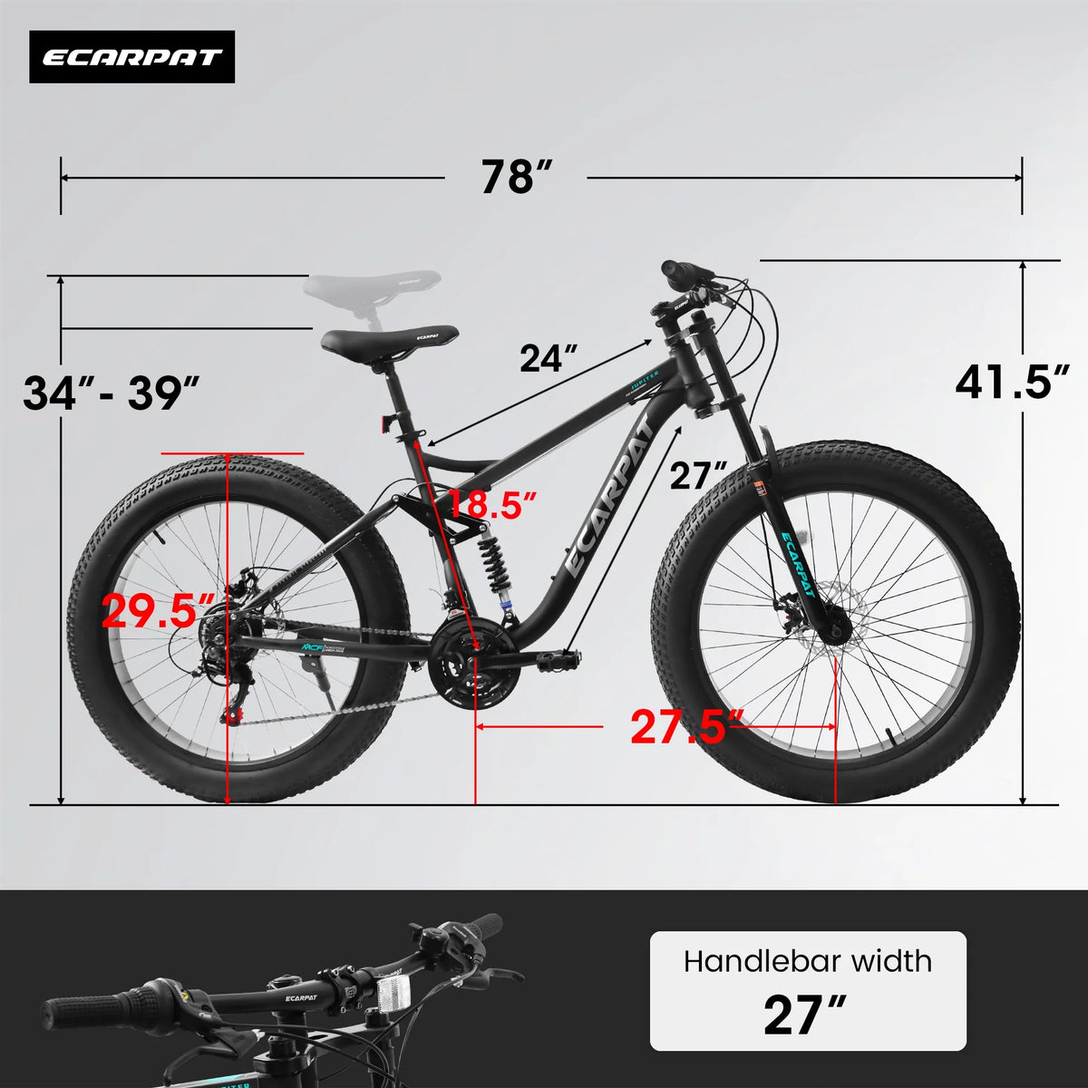 Ambifirner 26" Fat Tire Mountain Bike with Full Suspension - 4" Wide All-Terrain Tires & Shimano 21-Speed Drivetrain - Outdoor Bike for Men/Women 85% Pre-Assembled Durable Design