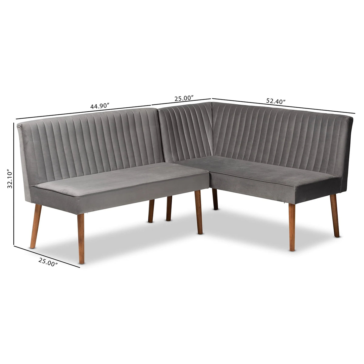Baxton Studio Alvis Mid-Century Modern Grey Velvet Upholstered Back 2-Piece Dining Corner Bench