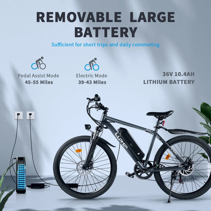 Hipatoo 26" Electric Bike 500W 20MPH E-bike, 36V 10.4Ah Battery, Ebike for Adults, E Bike UL2849