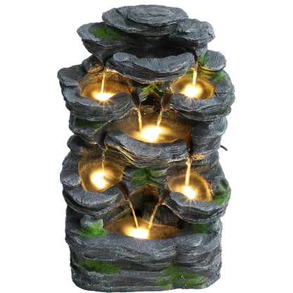 Magic Union 7-Tier Cascading Rock Water Fountain, 24" H Outdoor Freestanding Fountain with LED Lights and Pump, Outdoor Garden Waterfall Decor for Patio, Yard and Deck Decor, Natural Stone Look