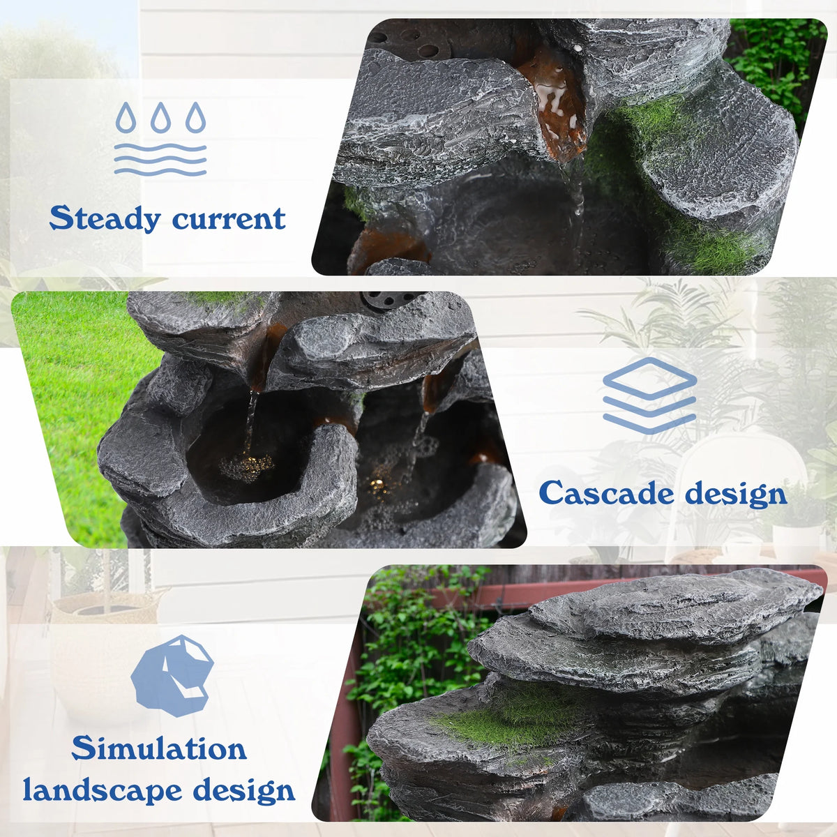 Magic Union 7-Tier Cascading Rock Water Fountain, 24" H Outdoor Freestanding Fountain with LED Lights and Pump, Outdoor Garden Waterfall Decor for Patio, Yard and Deck Decor, Natural Stone Look