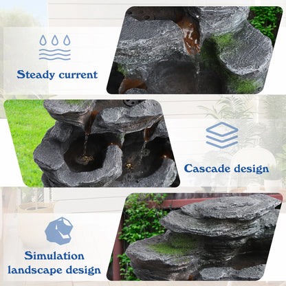 Magic Union 7-Tier Cascading Rock Water Fountain, 24" H Outdoor Freestanding Fountain with LED Lights and Pump, Outdoor Garden Waterfall Decor for Patio, Yard and Deck Decor, Natural Stone Look