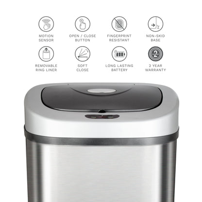 Nine Stars Automatic Trash Can, 21 Gallon Stainless Steel, Motion Sensor Hands Free Soft Close Lid Garbage Bin, Silver