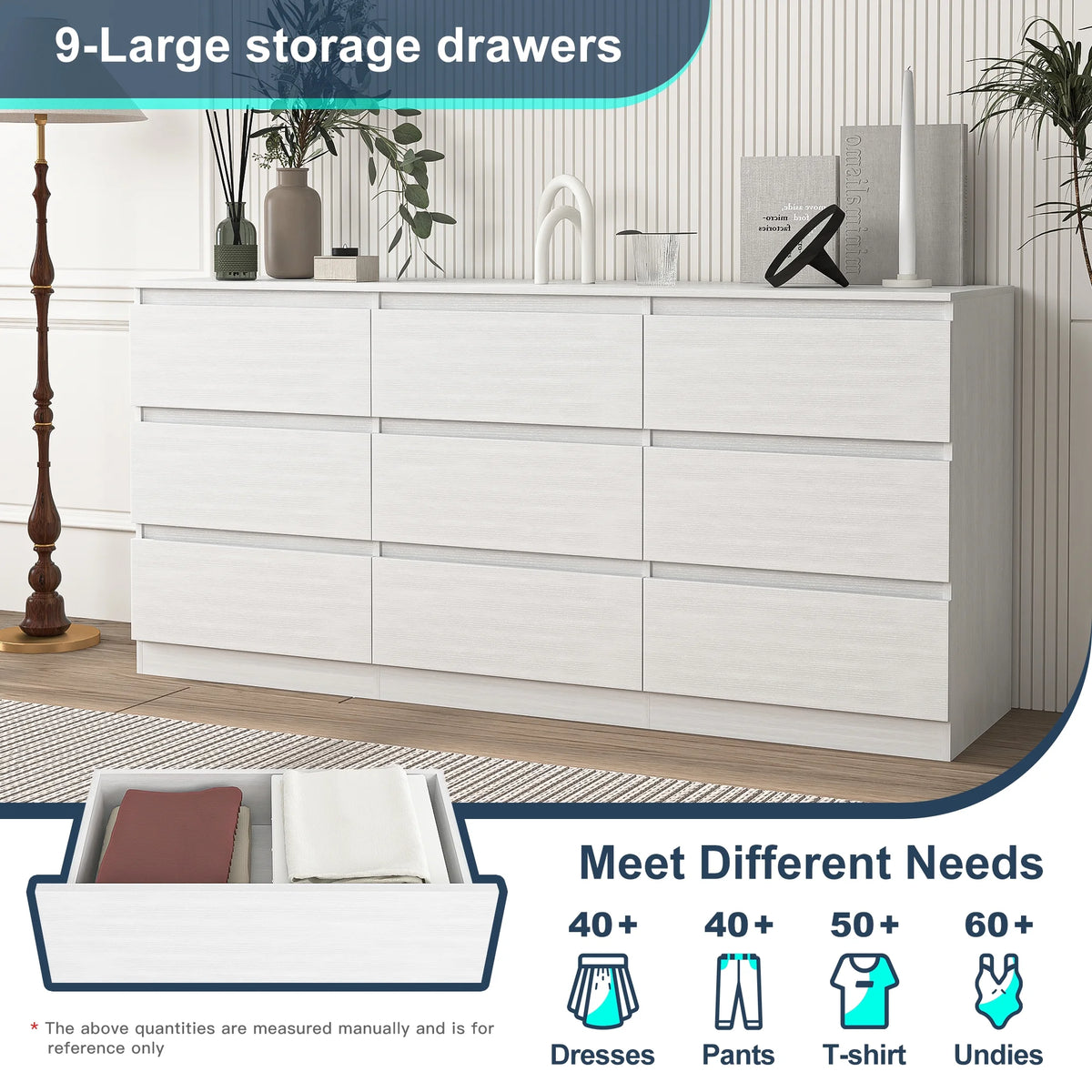 Kadyn White Chest of Drawer, 6 Double Drawer Dresser for Bedroom, Modern Storage Cabinet for Living Room, Dresser