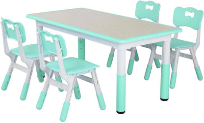 LAZY BUDDY Kids Table and 4 Chairs Set, Height Adjustable Toddler Desk with Graffiti Desktop, Kids Activity Table Set for Daycare, Home