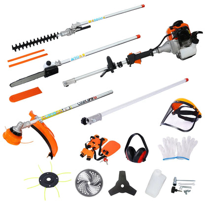 Docooler 10 in 1 Multi-Functional  Tool, 33CC 2-Cycle Garden Tool System with Gas Pole Saw, Hedge Trimmer, Grass Trimmer, and Brush  EPA Compliant