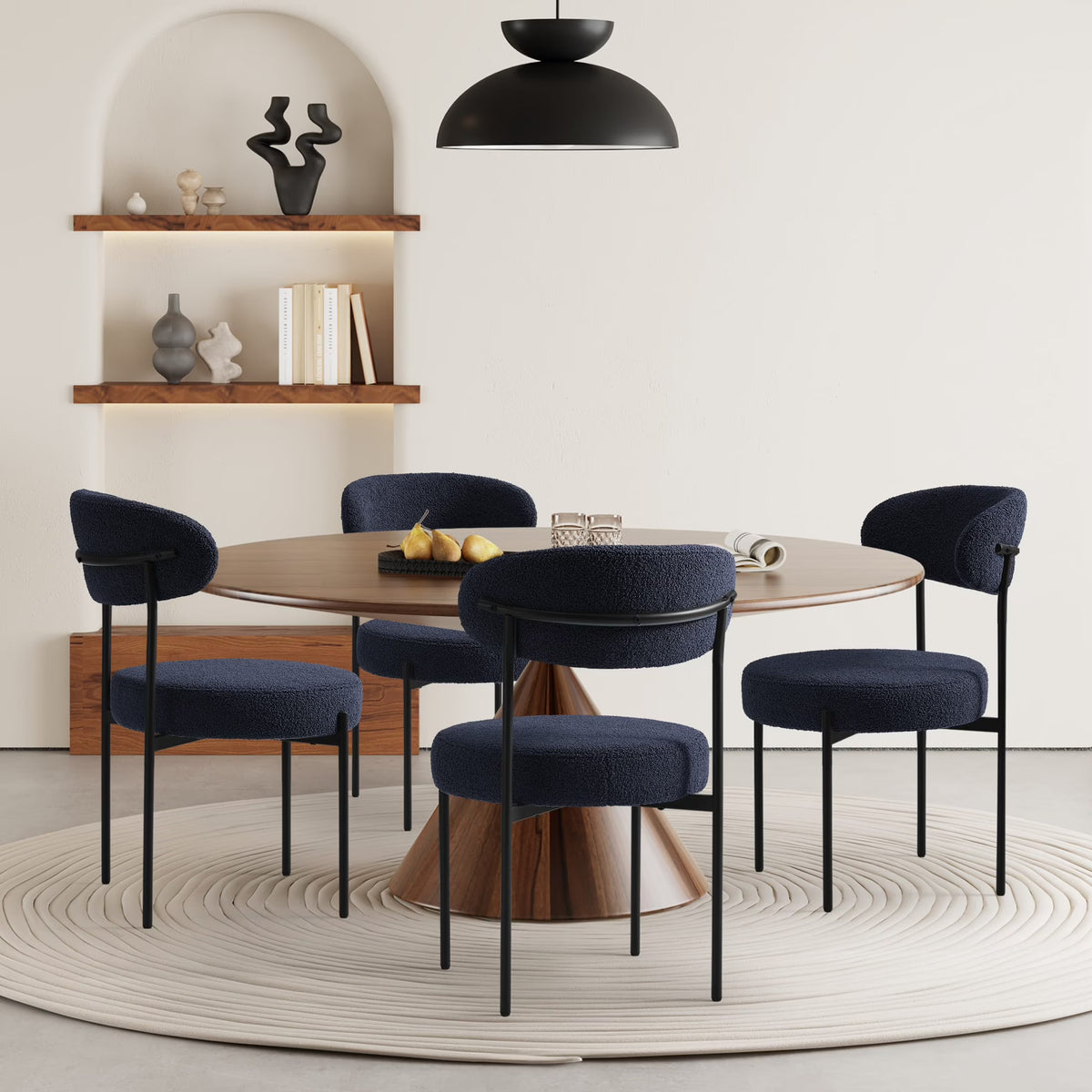 WestinTrends Alexandria Mid-Century Modern Upholstered Sherpa Round Dining Chairs (Set of 4), Sunset Gold