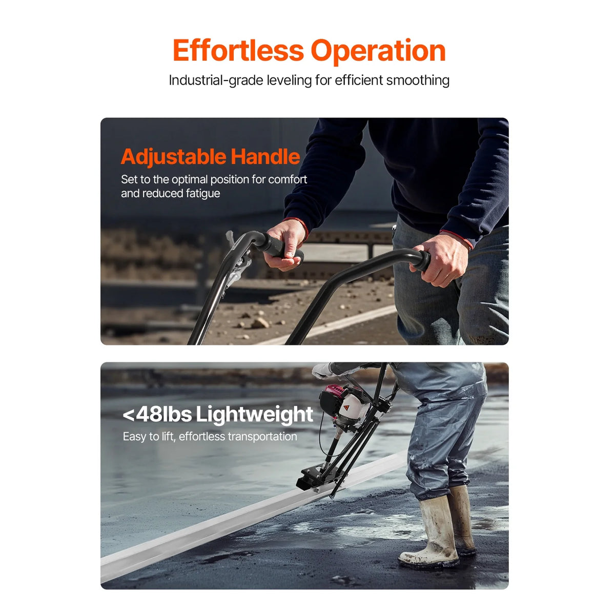 KFFKFF Concrete Power Screed with 4 ft Aluminum Board, Cement Finishing Vibrating Motor, Adjustable Handles, and 6500RPM Efficiency