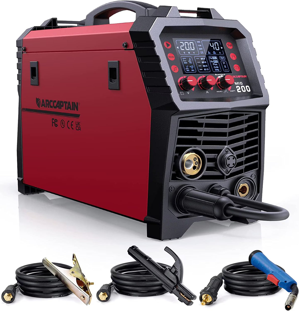 ARCCAPTAIN 6 in 1 MIG Welder Machine, 200A Gas Welders w/ Flux Core MIG/Stick/Lift TIG/Spot Welding/Spool Gun Function