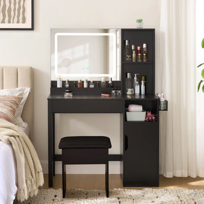 Mainstays Get Ready with Me GRWM Deluxe 2-Piece Vanity and Stool with Lighted Mirror and USB Power, White Finish