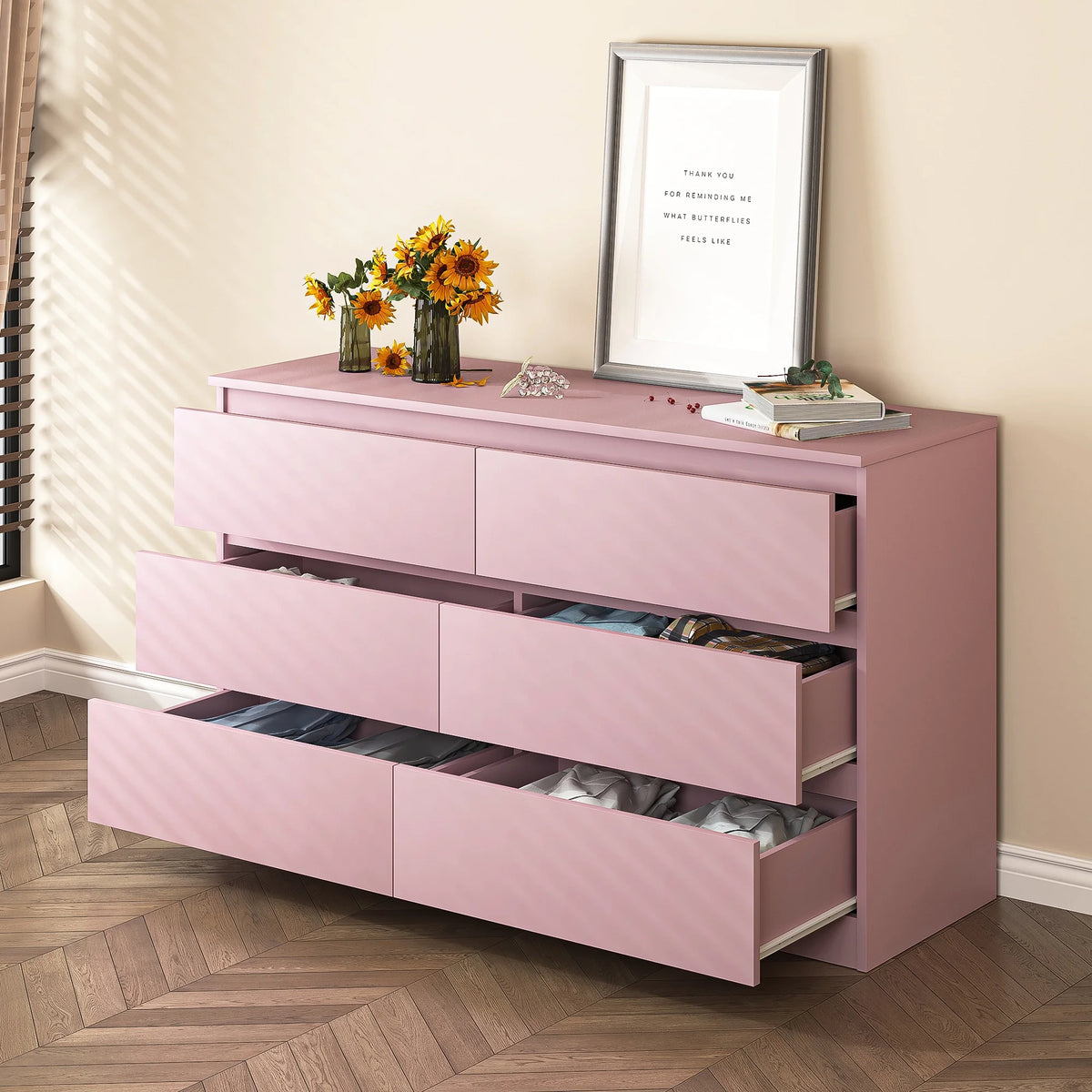 Kadyn White Chest of Drawer, 6 Double Drawer Dresser for Bedroom, Modern Storage Cabinet for Living Room, Dresser