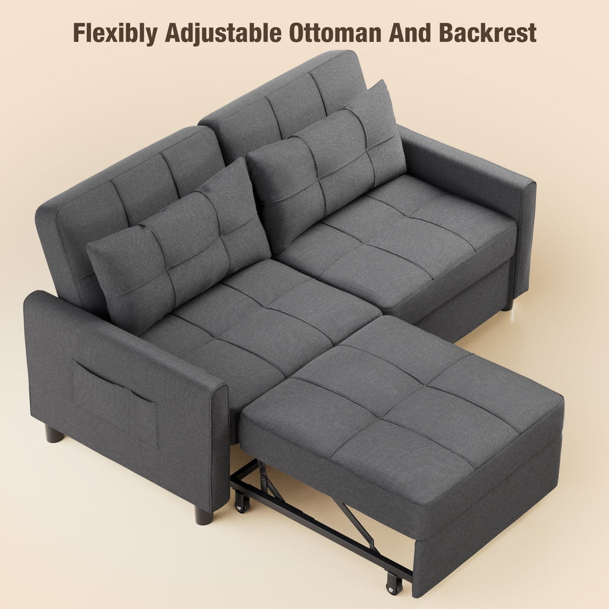 Sofa Bed, Lofka 3-in-1 Convertible Sleeper Sofa with Storage, Adjustable Backrest & Pull Out Function - Sleeper Chair for Small Space, Apartment, Dark Grey