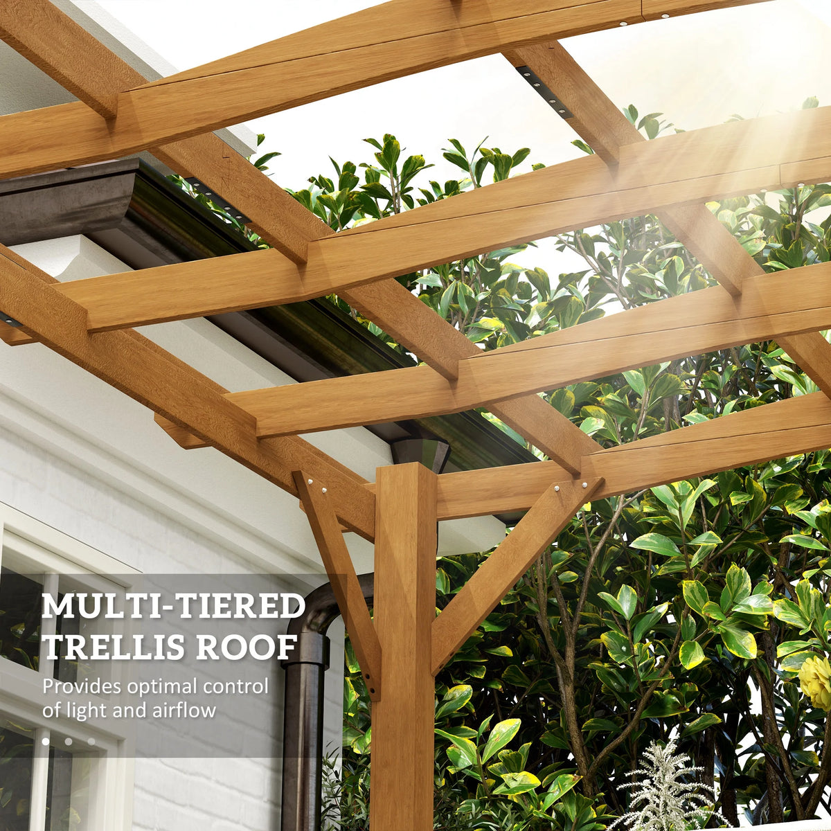 Outsunny 10' x 12' Outdoor Pergola, Wood Gazebo Grape Trellis with Arched Roof, Stable Structure for Climbing Plant Support, Dark Brown