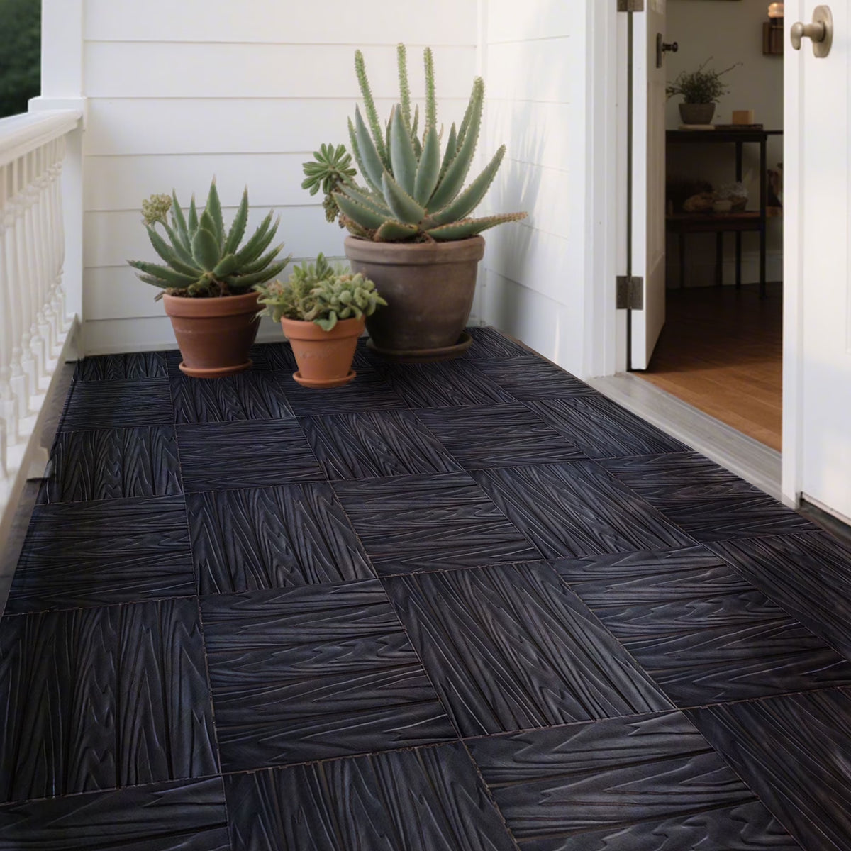 76 Pack Interlocking Deck Tiles, 11.42"x11.42", Polypropylene, Waterproof Outdoor Flooring, 3D Wood Grain Plastic, for Patio, Balcony, Backyard