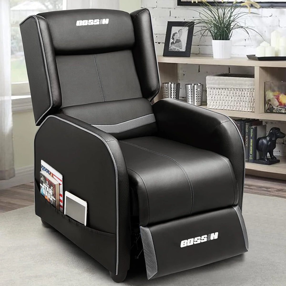 PUKAMI Gaming Recliner Chair for Adults 400lbs Racing Style Sofa Big and Tall PU Leather Recliner Seating Modern Ergonomic Lounge Recliner Chair Comfortable Home Movie Theater for Living Room