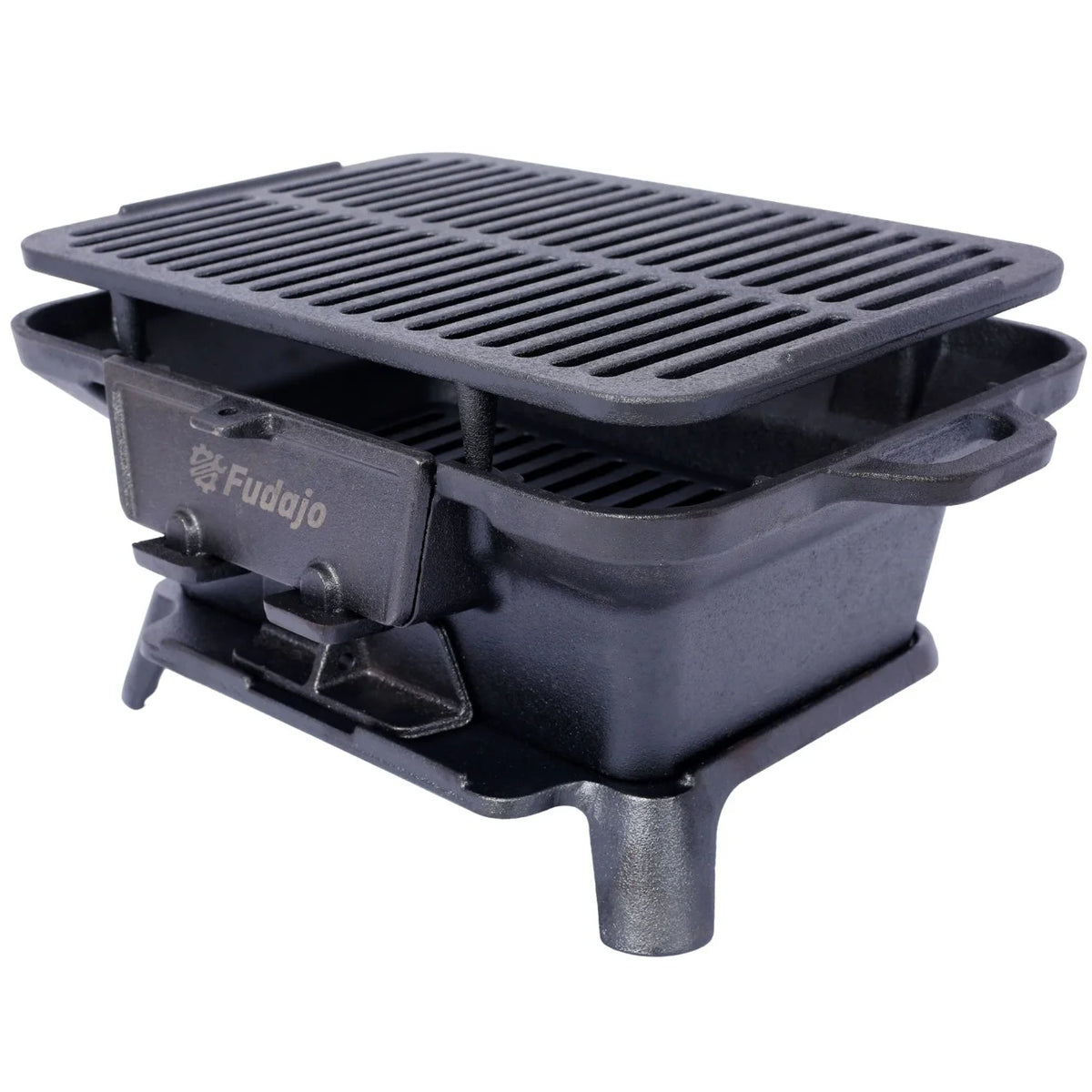 Hibachi Grill, 16" Portable Cast Iron Outdoor Tabletop Grill, Handled Mini Japanese BBQ Charcoal Stove, Small Durable Camping Cast Iron Grill with Grate Hook