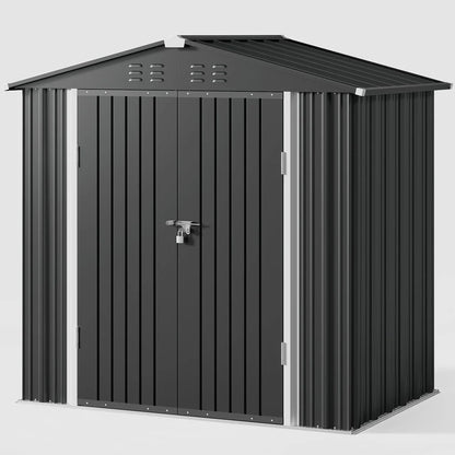 Aiho 8 x 6 FT Outdoor Storage Shed on Clearance with Metal Base  Frame and Double Lockable Doors for Garden, Patio - Gray
