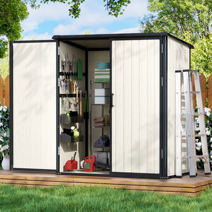 Sunmthink 5.0' X 3.1' Resin Outdoor Shed with Base Frame, Plastic Shed with Lockable Door, for Garden, Ptaio, Backyard, Gray