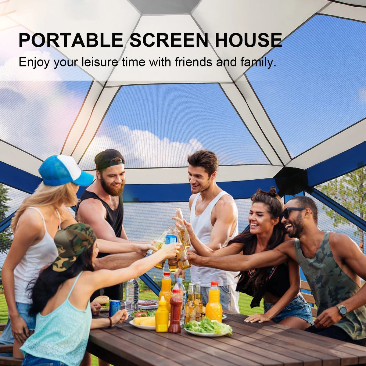 COBIZI 12x12 Pop Up Canopy Gazebo, Outdoor Canopy Tent Screen House with 5 sidewalls and Netting for Camping, Waterproof, UV Resistant, Ez Set-up Party Tent with Carrying Bag and Ground Stakes,Brown