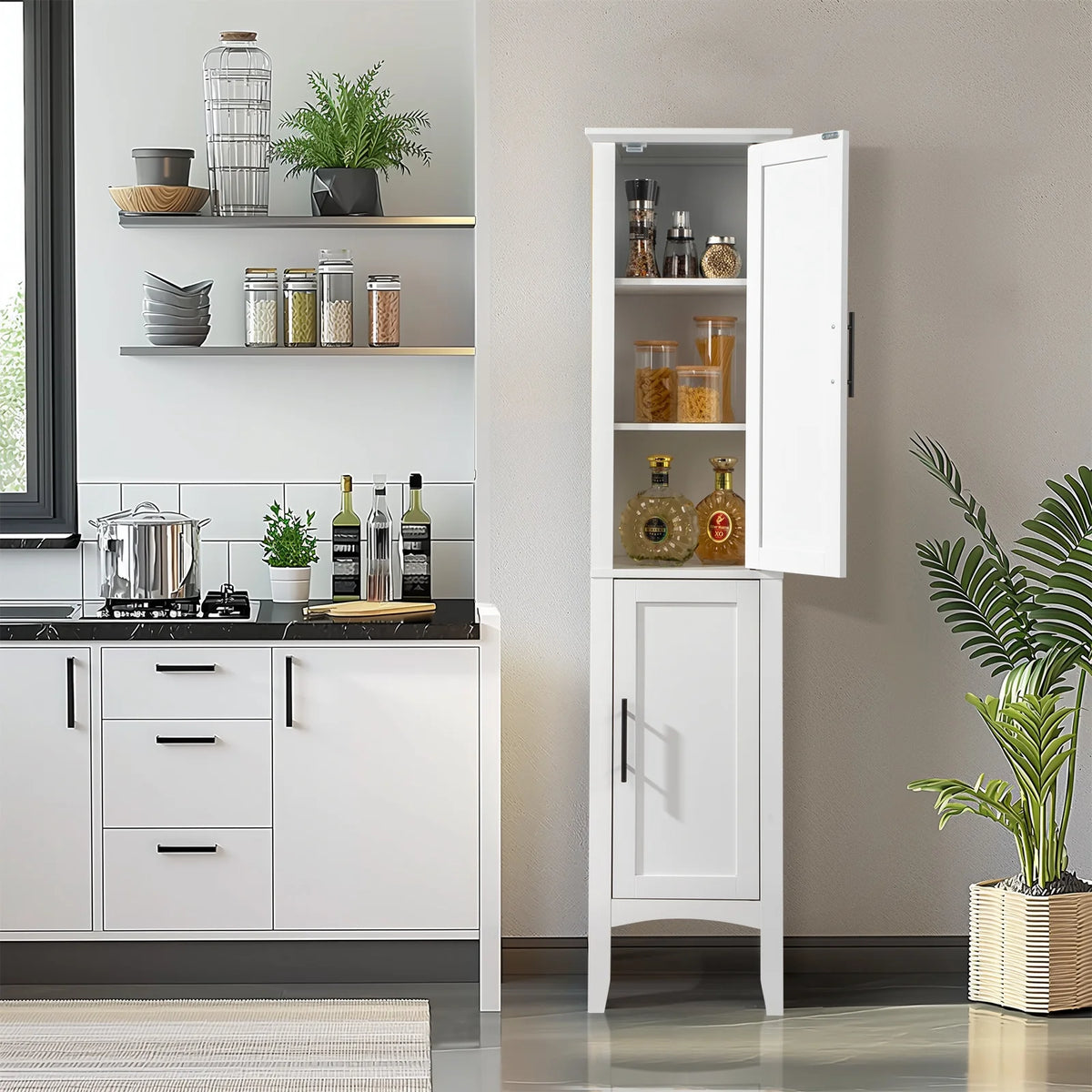 Ktaxon Bathroom Storage Cabinet Narrow Tall, Freestanding Cabinet Storage Tower with 2 Door, White