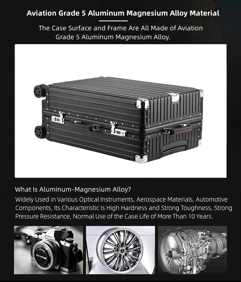All Aluminum Magnesium Carry on Luggage Airline Approved, Hardside Carry on Suitcase with TSA Lock, Zipperless Luggage Checked Luggage Metal Rolling Luggage for Travel, Business