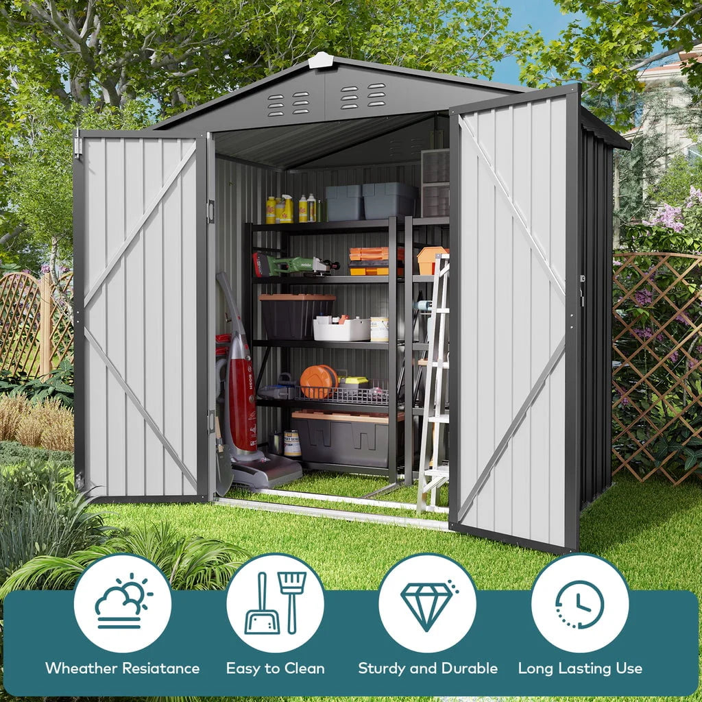 Aiho 8 x 6 FT Outdoor Storage Shed on Clearance with Metal Base  Frame and Double Lockable Doors for Garden, Patio - Gray