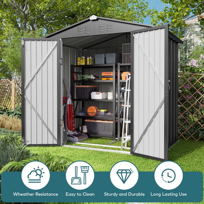 Aiho 8 x 6 FT Outdoor Storage Shed on Clearance with Metal Base  Frame and Double Lockable Doors for Garden, Patio - Gray
