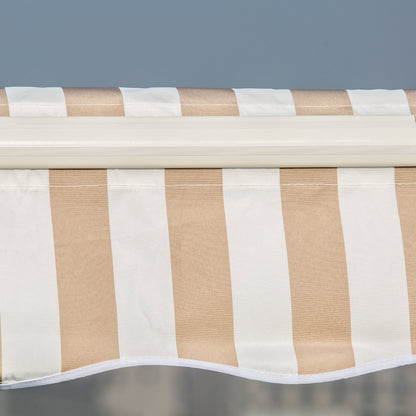 Outsunny 12' x 10' Manual Retractable Awning Outdoor Sunshade Shelter for Patio, Balcony, Yard, with Adjustable & Versatile Design, Beige and White