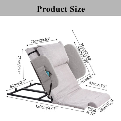 Electric Lifting Backrest for Bed, Folding Adjustable Multi-Function Neck Head and Lumbar Back Support for Elder, Electric Lifting Backrest Pillow with Electric Pump System (Gray with Armrest)