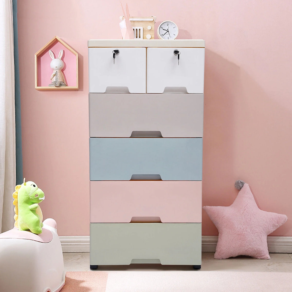 5-Layer Living Room Cabinet Baby Clothes Storage Plastic Chest Of Drawers Household Kids Clothes Forcer Plastic Storage 6 Drawers Toy Books Storage PP Material Colorful Drawer Clothes Cabinets