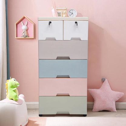 5-Layer Living Room Cabinet Baby Clothes Storage Plastic Chest Of Drawers Household Kids Clothes Forcer Plastic Storage 6 Drawers Toy Books Storage PP Material Colorful Drawer Clothes Cabinets
