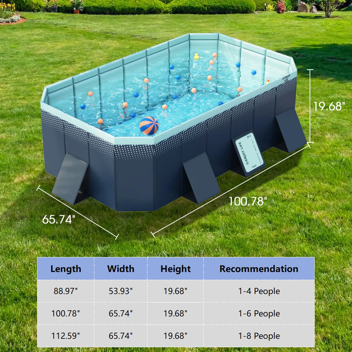 RICHYOUNG 101"Foldable Swimming Pool for 1-6 People,Non-Inflatable Above Ground Garden Pool for Kids, Family(Blue)