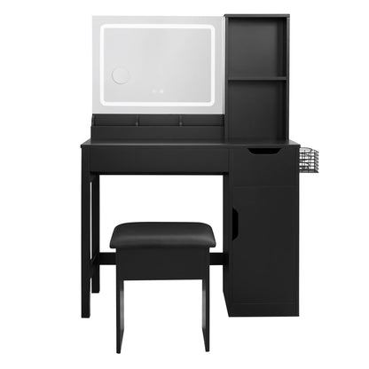 Mainstays Get Ready with Me GRWM Deluxe 2-Piece Vanity and Stool with Lighted Mirror and USB Power, White Finish