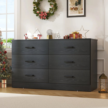 Winkalon 6 Drawer White Double Dresser, Wood Storage Cabinet with Easy Pull Out Handles for Living Room,Chest of Drawers for Bedroom