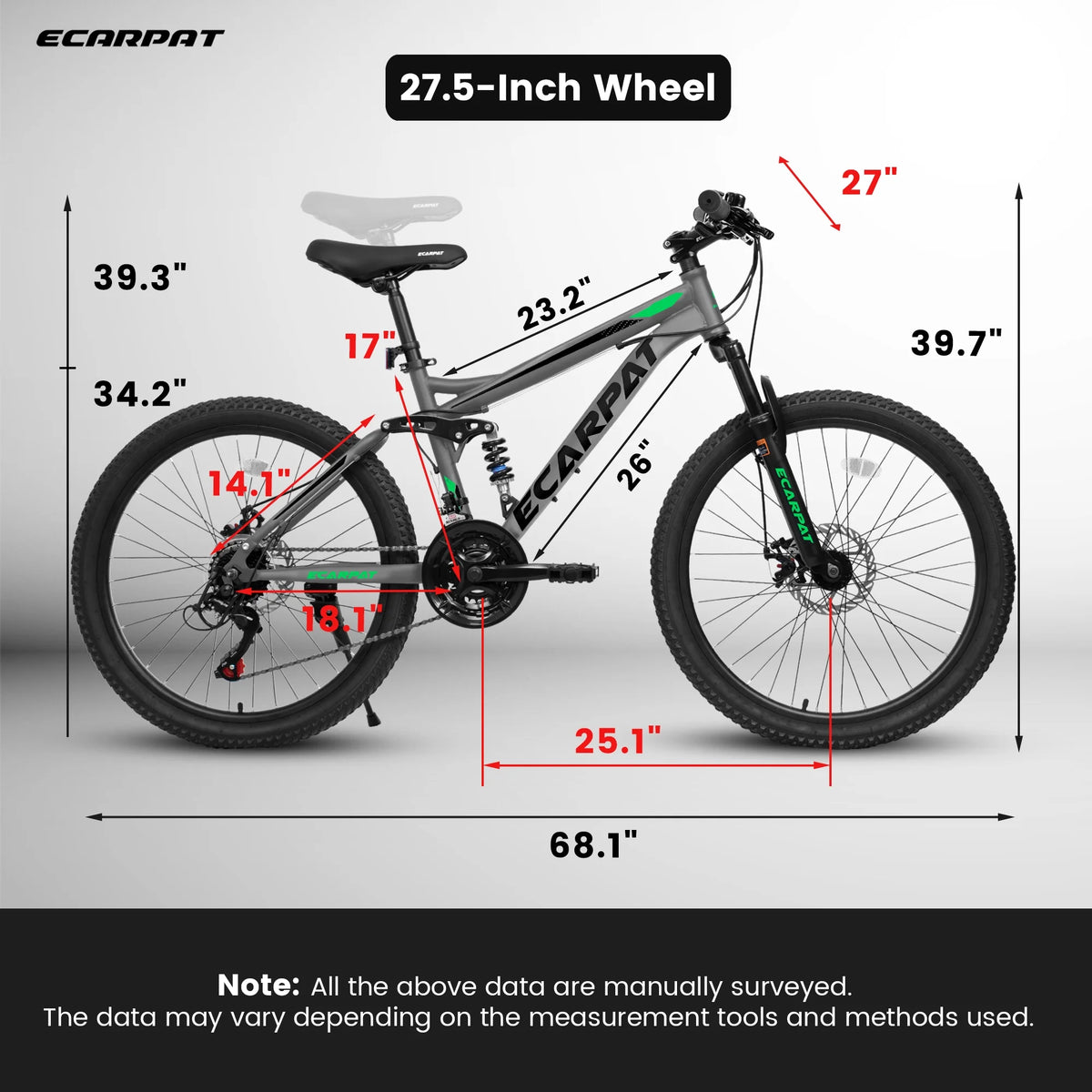 27.5-Inch Mountain Bike for Adults | 21-Speed Trail & City Bicycle with Disc Brakes | Gray