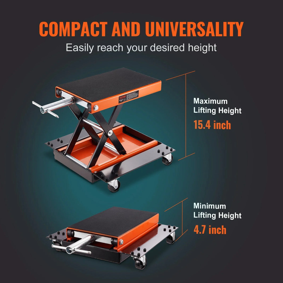 HCY Motorcycle Lift, 1100 LBS Motorcycle Lift ATV Scissor Lift Jack with Dolly & Hand Crank, Center Hoist Crank Stand with Wide Deck & Tool Tray for Street Bikes, Cruiser Bikes, Touring Motorcycles