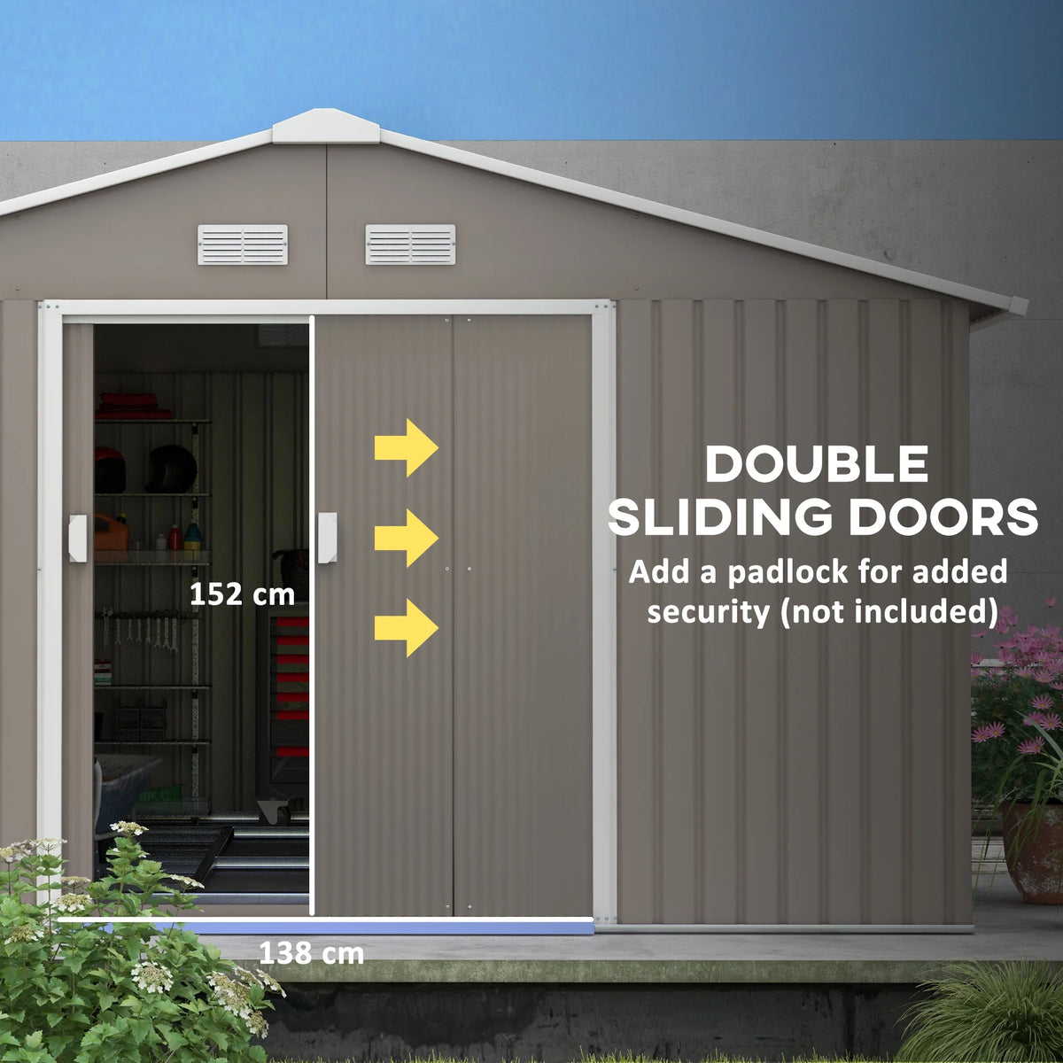 Outsunny 7' x 4' Metal Storage Shed Organizer, Garden Tool House with 4 Vents and 2 Sliding Doors for Backyard, Patio, Garage, Lawn, Dark Gray