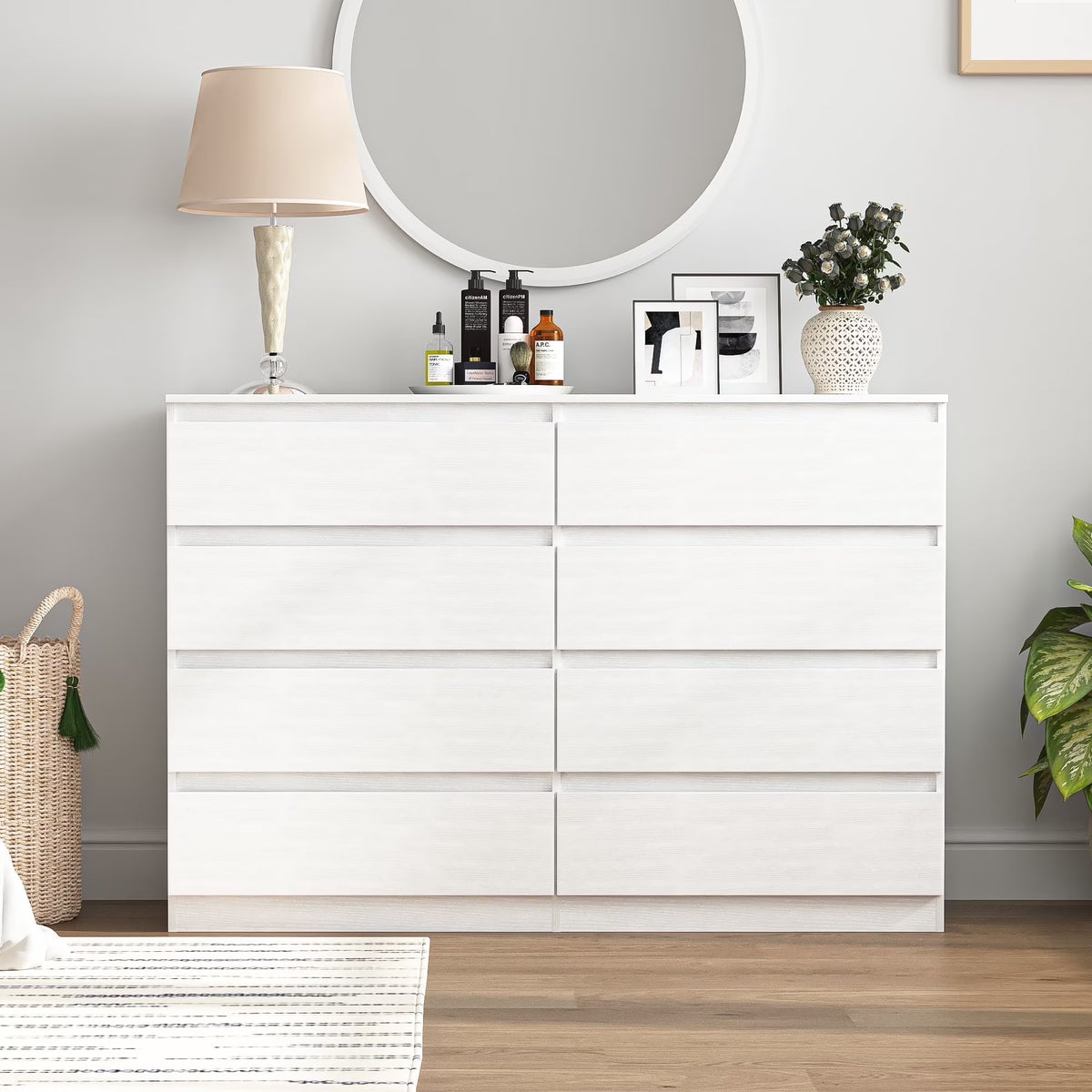 Kadyn White Chest of Drawer, 6 Double Drawer Dresser for Bedroom, Modern Storage Cabinet for Living Room, Dresser