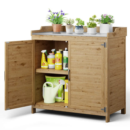 Lofka Outdoor Storage Cabinet, Outdoor Potting Bench Table with Removable Shelves for Yard, Garden,  Waterproof Wood