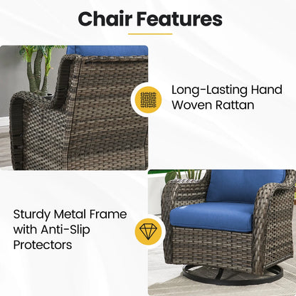 Gymojoy Outdoor Rocking Chairs Set of 2, All Weather PE Wicker Swivel Patio Glider Chairs, Garden Outdoor Furniture Set for Backyard Deck,Blue