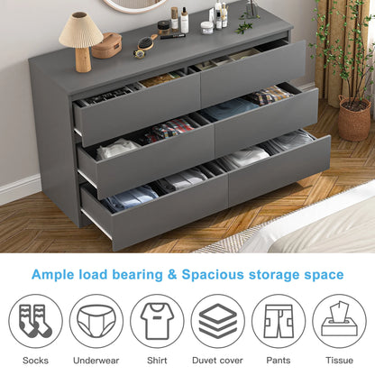 Kadyn White Chest of Drawer, 6 Double Drawer Dresser for Bedroom, Modern Storage Cabinet for Living Room, Dresser