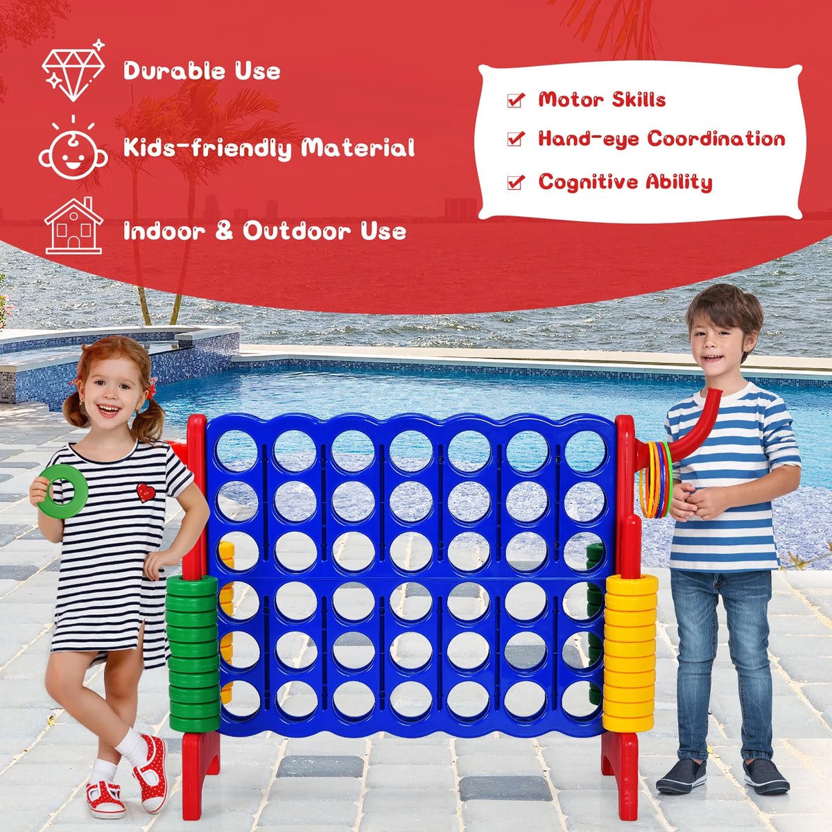 Costway Giant 4 in A Row Jumbo 4-to-Score Game Set W/Storage Carrying Bag for Kids Adult